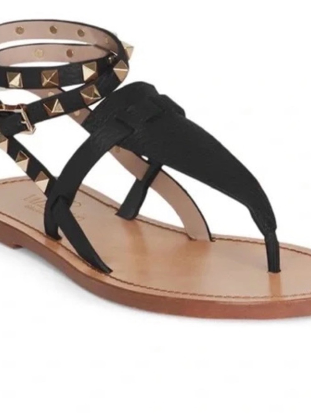 Valentino Rockstud Flat Thong Ankle-Strap Women's Sandals